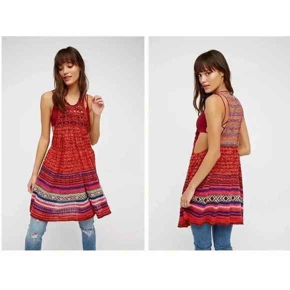 Free People Rare Hearts‎ Tunic - Red Combo - Small - Picture 1 of 8